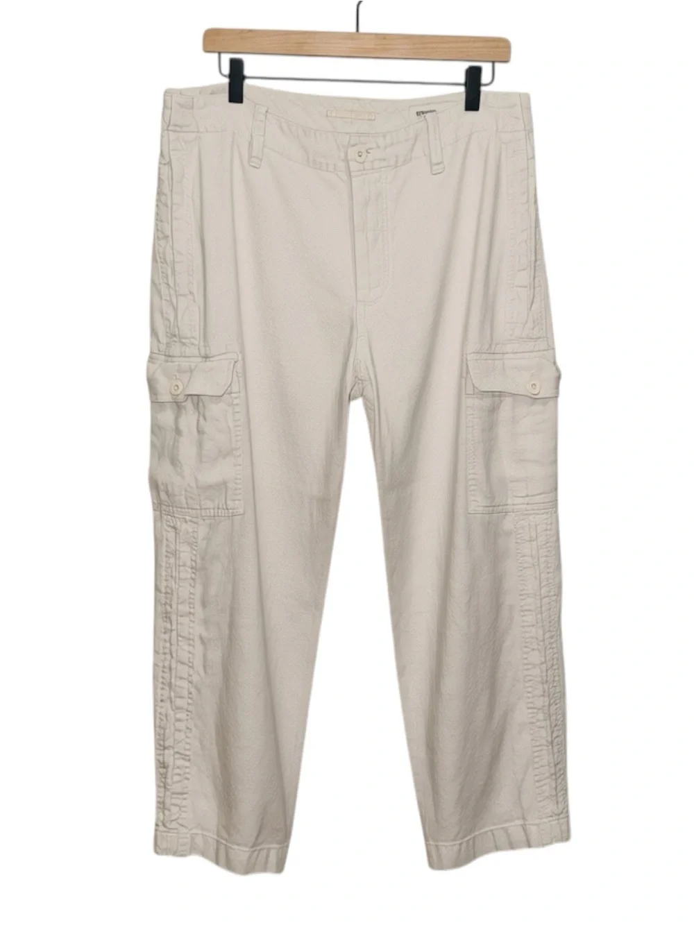 Banana Republic Linen Light Beige Cargo Button Fly Straight Leg Pants